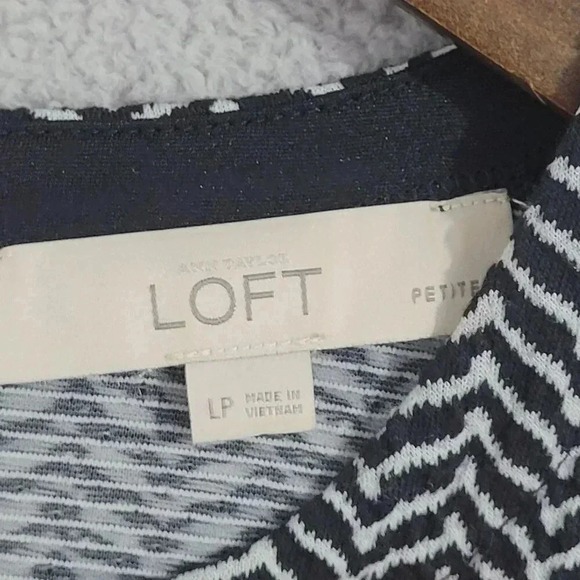 Ann Taylor Loft Chevron Black & White Sleeveless Midi Shift Dress LP 4CT - Picture 4 of 7